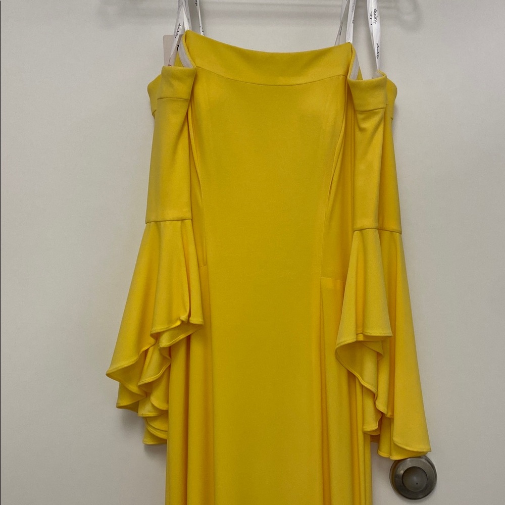 Elegant Canary Yellow Off-Shoulder Dress - Picture 3 of 8